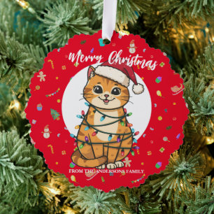 Carte Décorative Joyeux et lumineux chat Noël chaton neige hiver