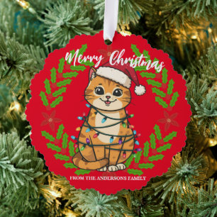 Carte Décorative Joyeux et lumineux chat Noël chaton neige hiver