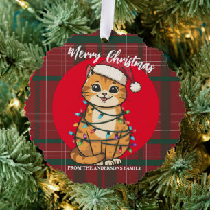 Carte Décorative Joyeux et lumineux chat Noël chaton neige hiver