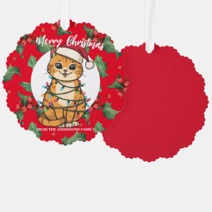 Carte Décorative Joyeux et lumineux chat Noël chaton neige hiver