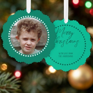 Carte Décorative Joyeux Noël ajouter photo nom de famille vert