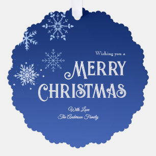 Carte Décorative Joyeux Noël Bleu Moderne Flocon de Neige