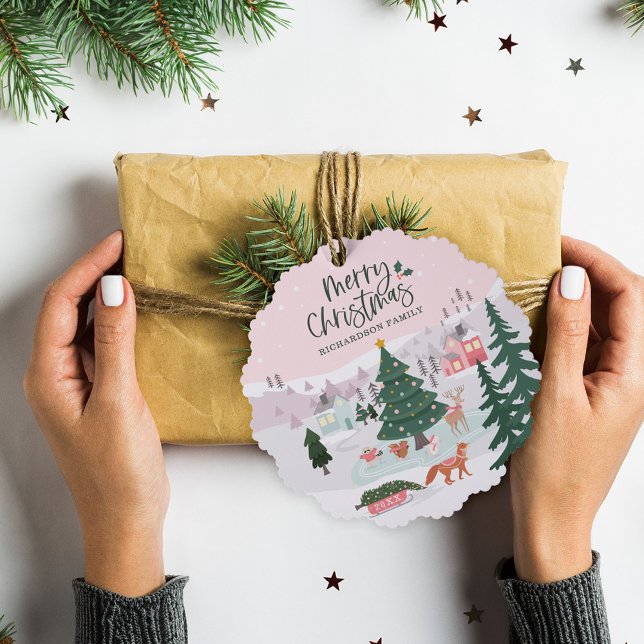 Carte Décorative Joyeux Noël Hiver Merveilleux Pays-Bas Bois Animau (Merry Christmas Winter Wonderland Woodland Animals Ornament Card)