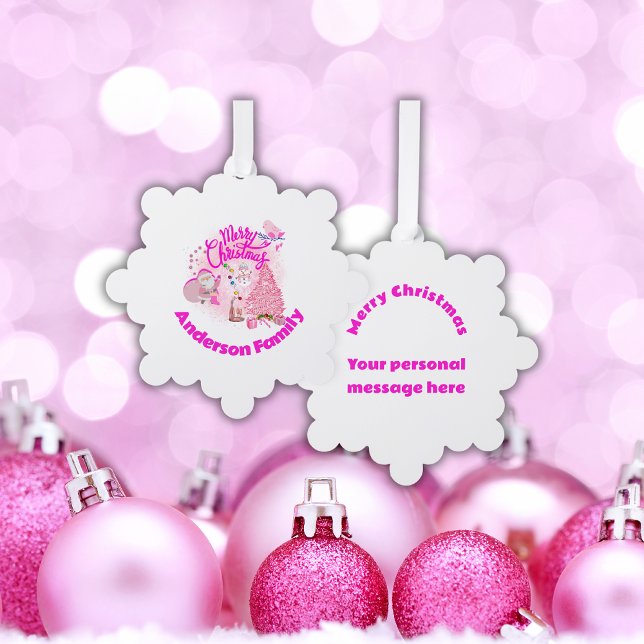 Carte Décorative Joyeux Noël Monogramme en rose | Flocon de neige (Créateur téléchargé)
