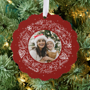 Carte Décorative Joyeux Noël Photo Gold couronne rouge