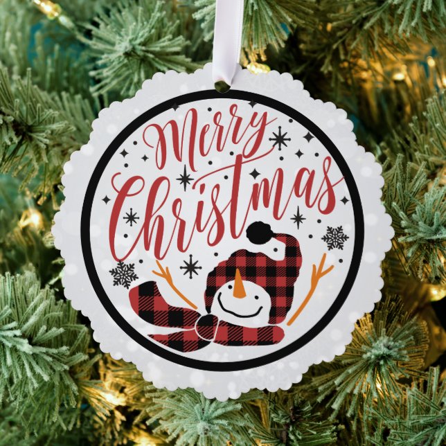 Carte Décorative Joyeux Noël Rouge Buffle Noir Plaid Snowman (Insitu (Arbre))