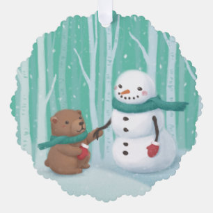 Carte Décorative Joyeux Noël : Snowman & Ours Illustration Art
