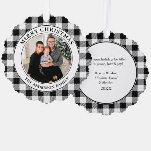 Carte Décorative Joyeux Noël tendance Noir Blanc Plaid