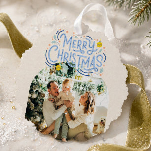 Carte Décorative Joyeux Noël Typographie Bleue Photo Arc