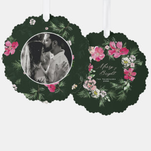 Carte Décorative Joyeux Noël Vert aquarelle fleurs