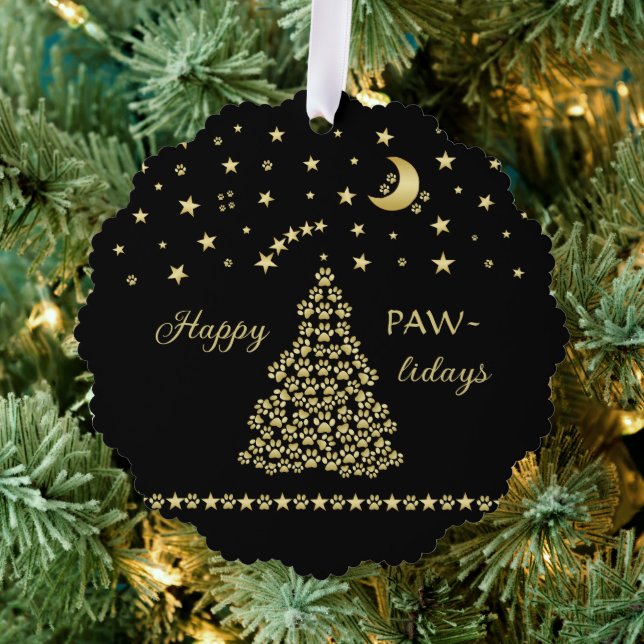 Carte Décorative Joyeux Pawlidays, Or brillant Paw sapin de Noël (Insitu (Arbre))