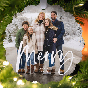 Carte Décorative Joyeux script de brosse deux photo rouge Noël