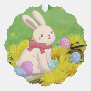 Carte Décorative Lapin de Pâques, Oeufs de Pâques & Fleurs Illustra