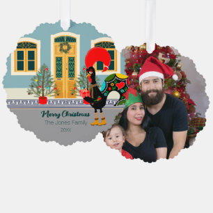 Carte Décorative Le coq portugais avec un cadeau de Noël