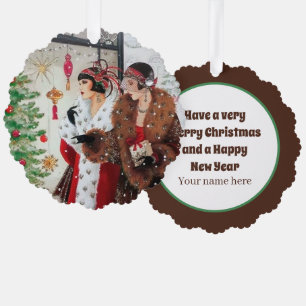 Carte Décorative Les dames de Noël Art déco rétro