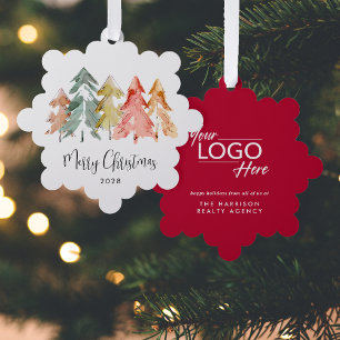 Carte Décorative Logo d'affaires Pine Trees Joyeux Noël