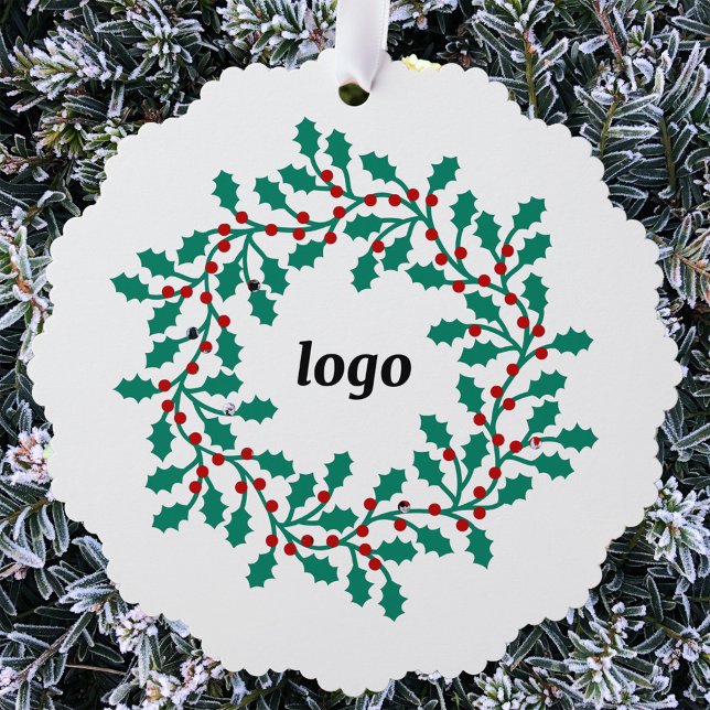 Carte Décorative Logo Holly Wreath Business (Simple logo holly wreath business promotional holiday paper ornament card)