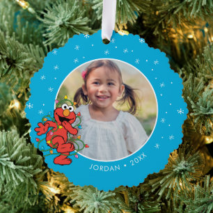 Carte Décorative Lumières de Noël Elmo Nom et photo personnalisés