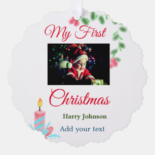 Carte Décorative Ma première bougie de Noël ajouter nom photo bébé