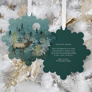 Carte Décorative Majestic Elk Forest Pleine lune Snowfall Noël