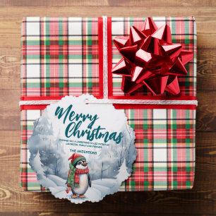 Carte Décorative Manchot drôle oiseau Joyeux Noël arbre neige Vacan