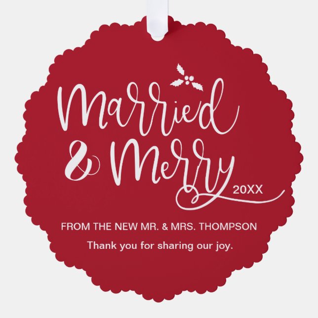 Carte Décorative Marié et Merry Wedding Photo Rouge Merci (Recto)