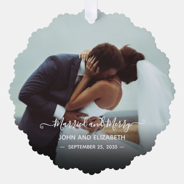 Carte Décorative Marié Merry Newlyweds Photo 1er Noël M. Mr. (Recto)