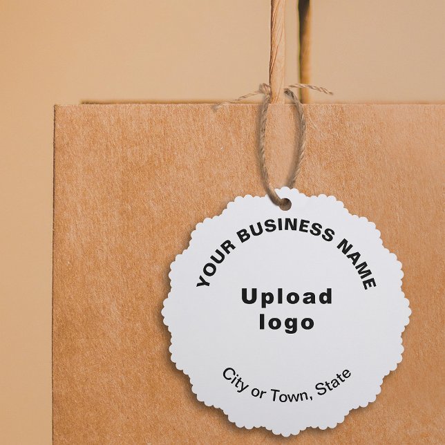 Carte Décorative Marque commerciale sur papier à bascule blanc (Your business brand on white scalloped paper ornament card.)