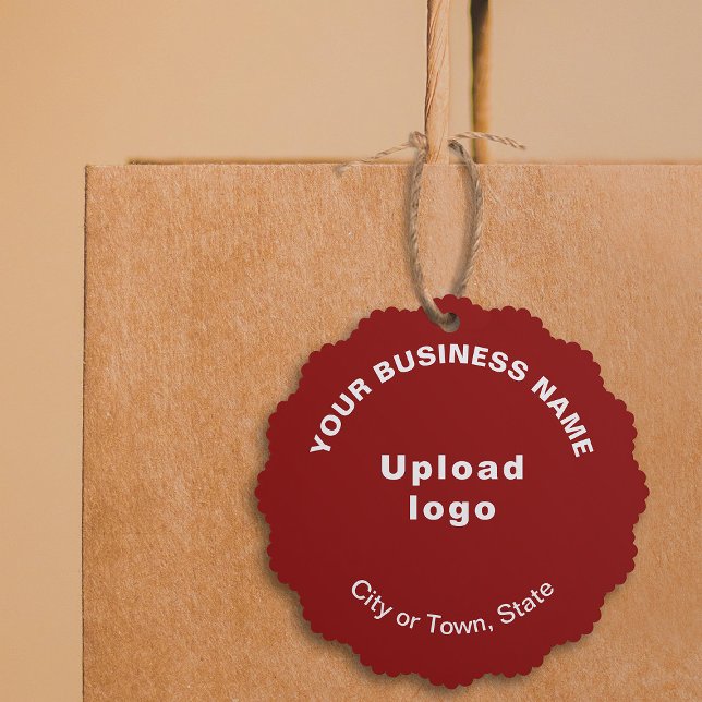 Carte Décorative Marque d'affaires sur papier à échalotes rouge (Your business brand on red scalloped paper ornament card.)