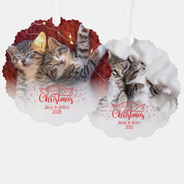 Carte Décorative Meowy Noël deux photos amusant amoureux des chats (Recto/Verso)