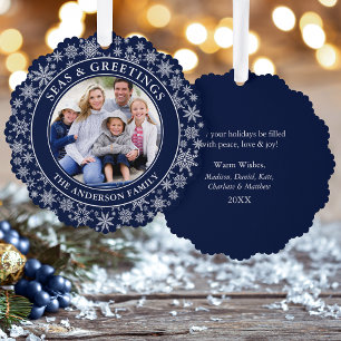 Carte Décorative Mer moderne et salutations Photo Snowflakes Blue