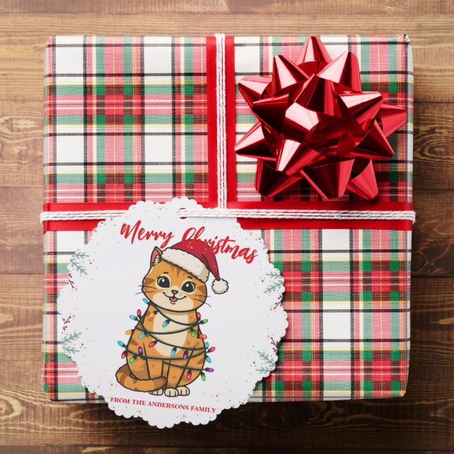 Carte Décorative Merry and Bright cat Christmas kitten snow winter (Insitu (Cadeau))