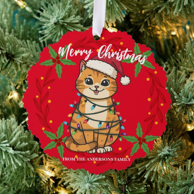 Carte Décorative Merry and Bright cat Christmas kitten snow winter (Insitu (Arbre))