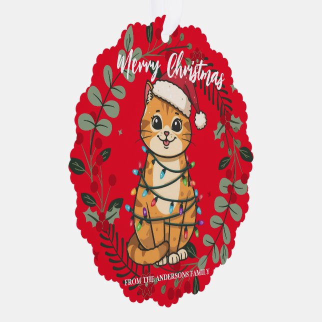 Carte Décorative Merry and Bright cat Christmas kitten snow winter (Droite)