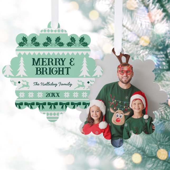 Carte Décorative Merry & Bright Christmas Sweat Family Photo (Merry & Bright Christmas Sweater Family Photo Ornament Card)