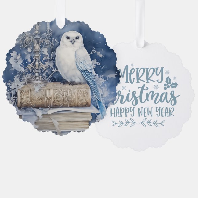 Carte Décorative Merry Christmas Happy New Year White Owl (Recto/Verso)