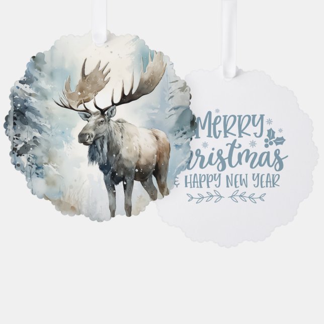 Carte Décorative Merry Christmas Happy New Year Woodland Moose (Recto/Verso)