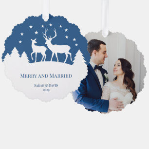 Carte Décorative Merry & Married Photo Cerf & Biche Bleu Blanc