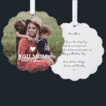 Carte Décorative Mignonne COEUR T'AIME MÈRE Fête des Mères Photo<br><div class="desc">Cute Heart Love You Mom Mother's Mother's Day Photo Ornament Card présente votre photo préférée avec le texte "(love heart) you Mom" en script blanc moderne avec vos noms ci-dessous. Personnalisez en modifiant le texte dans la zone de texte fournie et en ajoutant votre propre image. Conçu par ©2022 Evco...</div>