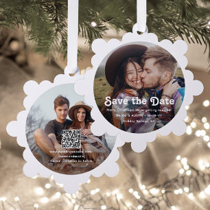 Carte Décorative Minimal Retro Mariage Économie Date QR Noël