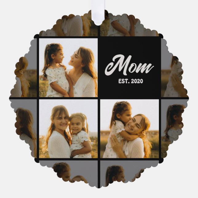 Carte Décorative Mom Established Script Black 3 Photo Grid (Recto)