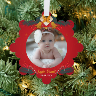 Carte Décorative Mon premier Noël Rouge Nom de bébé personnalisé