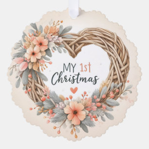 Carte Décorative Mon premier Noël - Watercolor Floral Wreath -