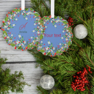 Carte Décorative Monogramme Rouge Noël bleu classique ronde