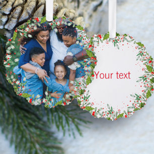 Carte Décorative Monogramme Rouge Noël Green photo Classic Round