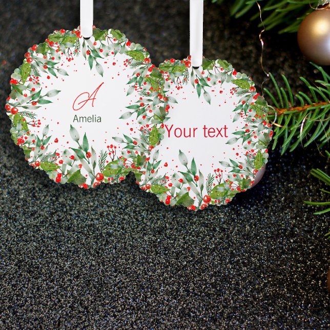 Carte Décorative Monogramme Rouge Noël vert Classic Round (Créateur téléchargé)
