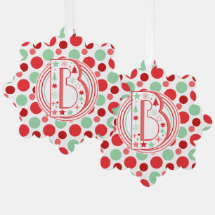 Carte Décorative Monogramme Rouge Rose et Vert à pois de Noël