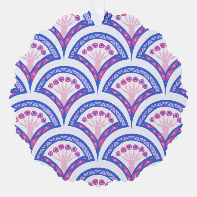 Carte Décorative motif damassé floral bleu (Recto)