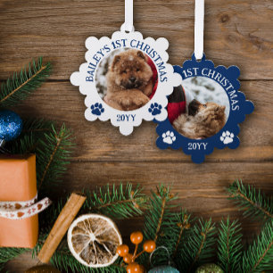 Carte Décorative Noël de chiots empreintes de pattes blanches bleu