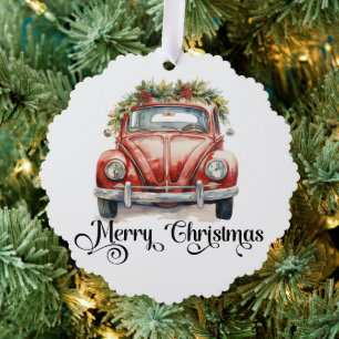 Carte Décorative Noël de la voiture rouge Vintage